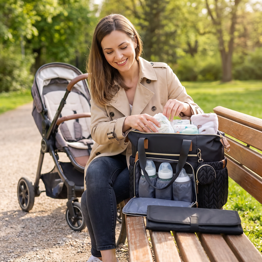 Lightweight Waterproof Diaper Tote Bag – Large Capacity with Changing Pad & Pacifier Case