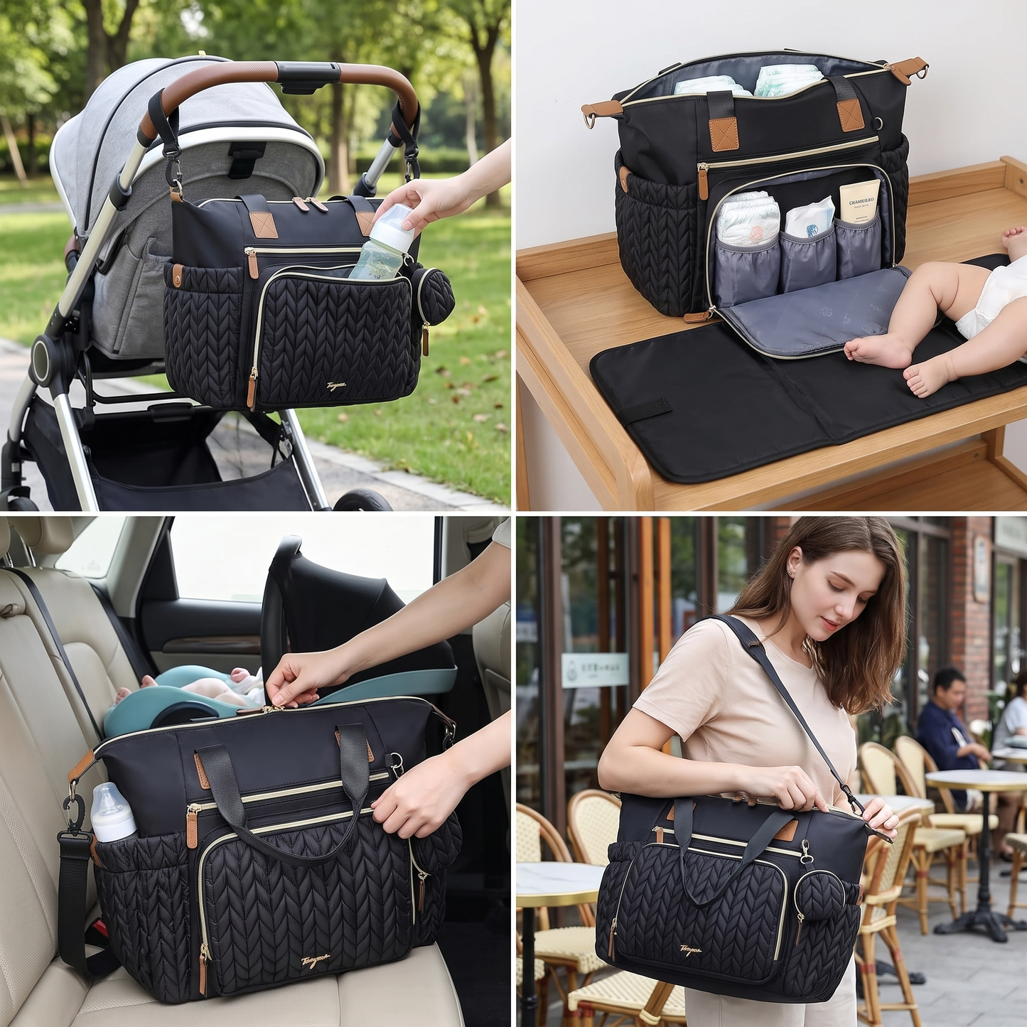 Lightweight Waterproof Diaper Tote Bag – Large Capacity with Changing Pad & Pacifier Case