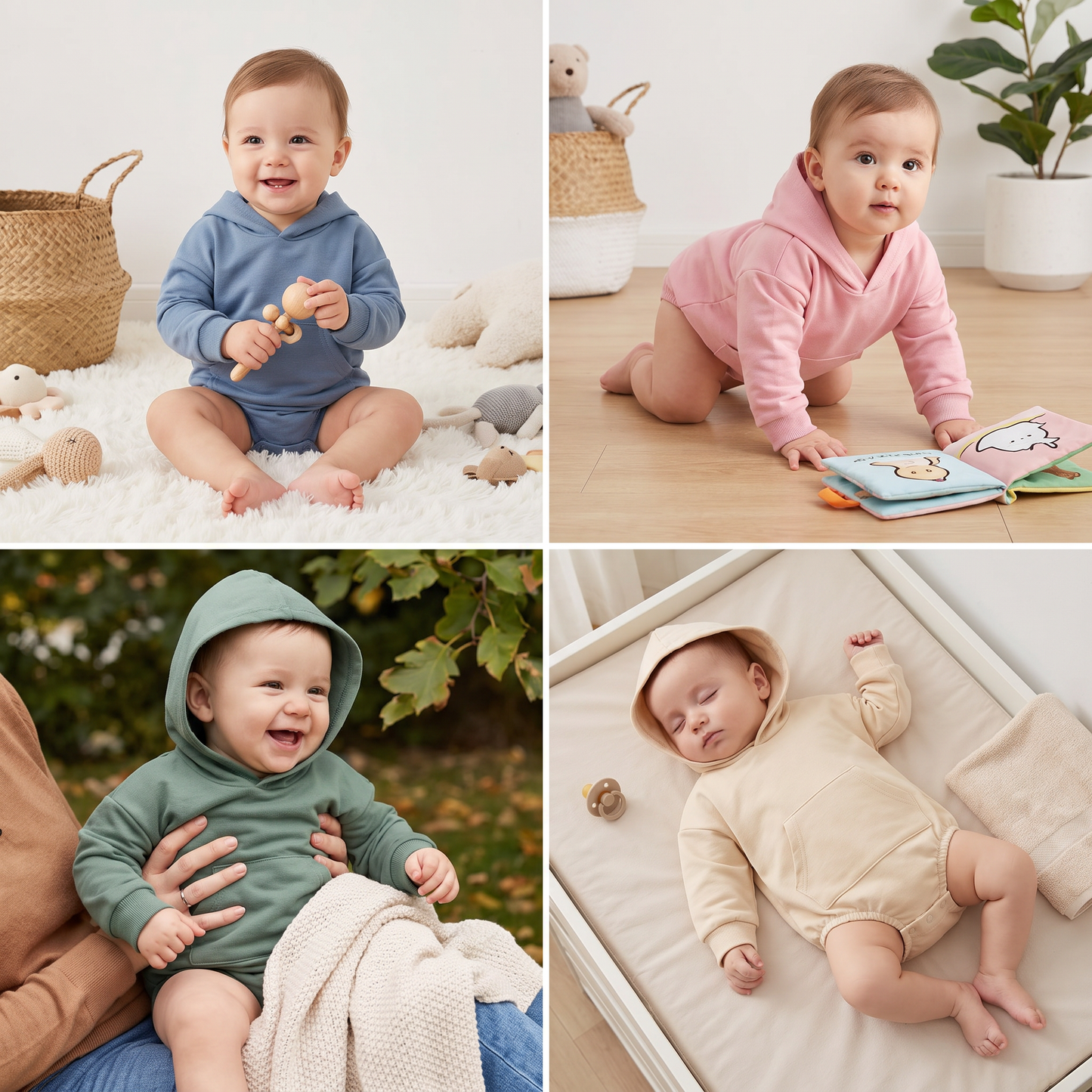 Hooded Baby Romper – Soft Long Sleeve Onesie with Front Pocket