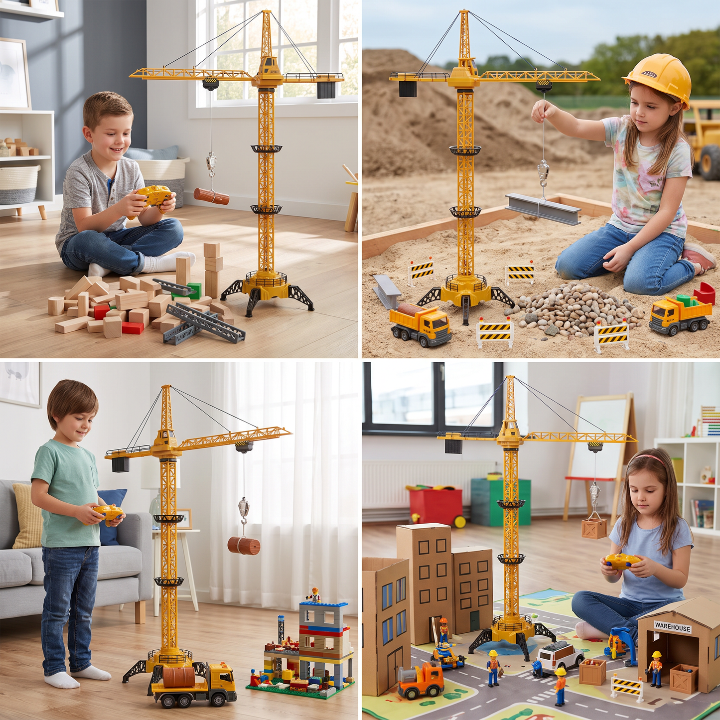 Remote Control Tower Crane – 360° Rotating Construction Toy with Lifting Function