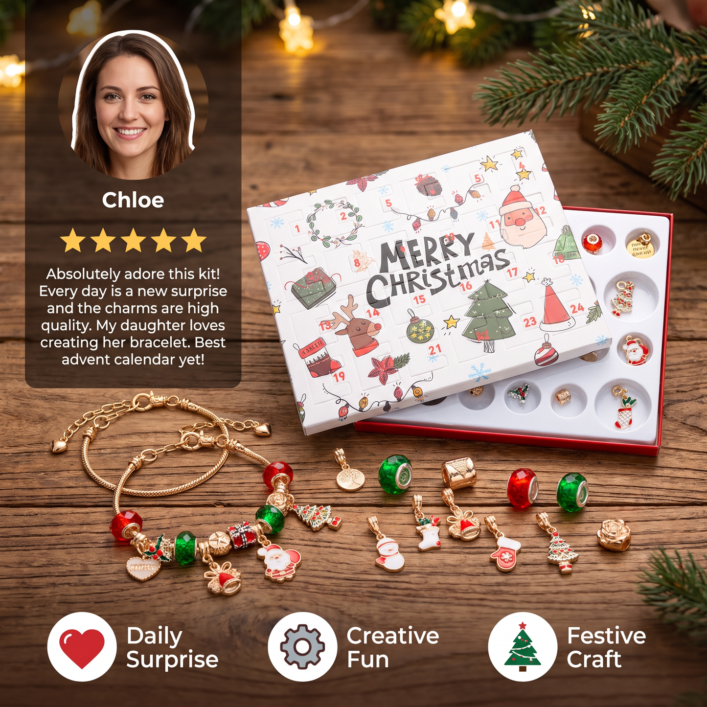 24-Day Christmas Bracelet Advent Calendar – DIY Jewelry-Making Kit for Girls