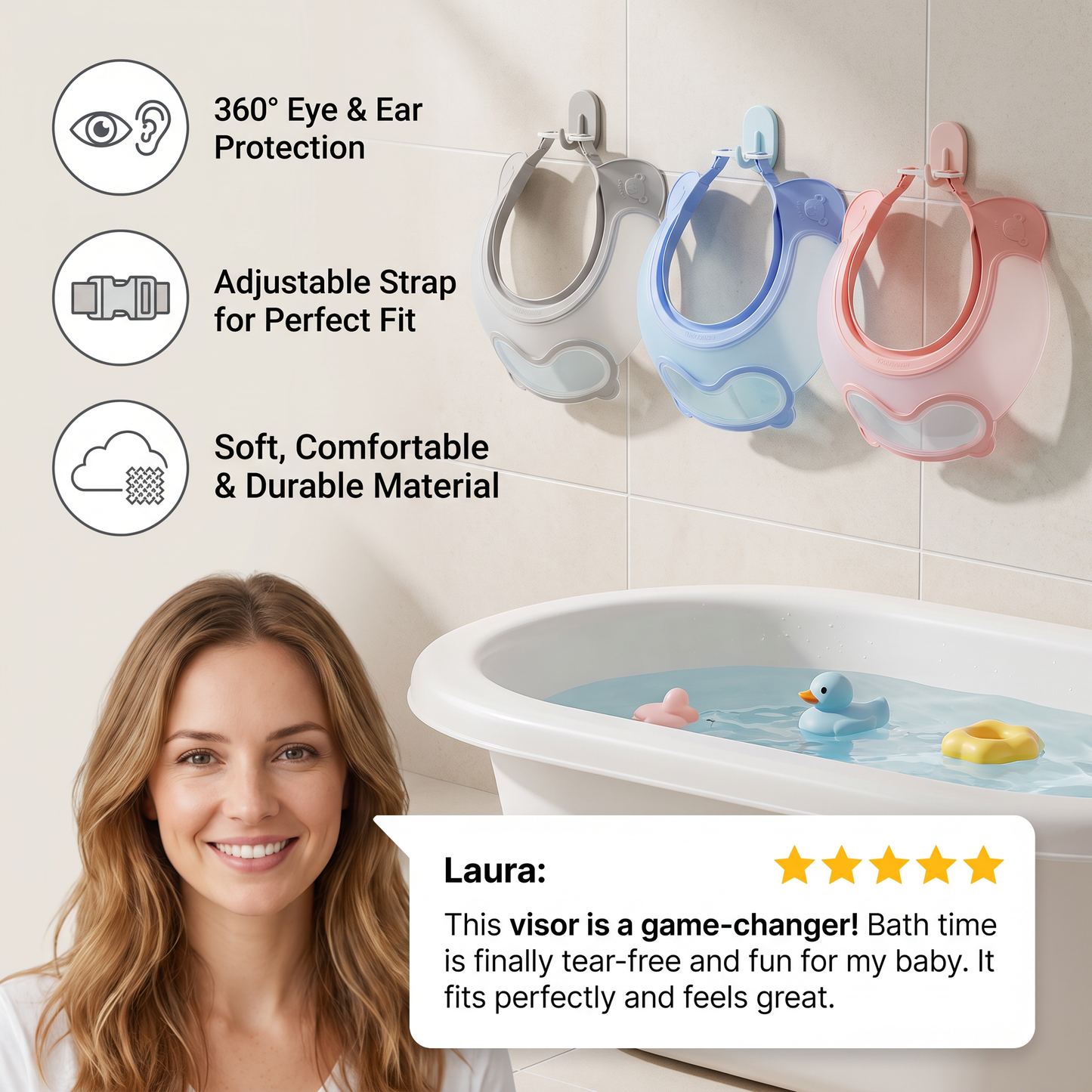 Adjustable Baby Water & Shampoo Visor with 360° Eye & Ear Protection