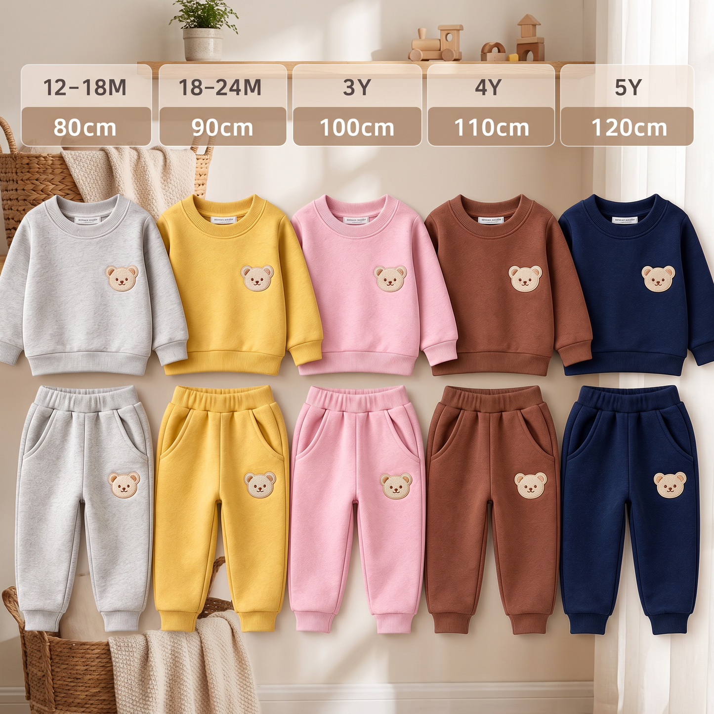 Baby Outfit with Embroidered Bear Sweatshirt & Matching Sweatpants