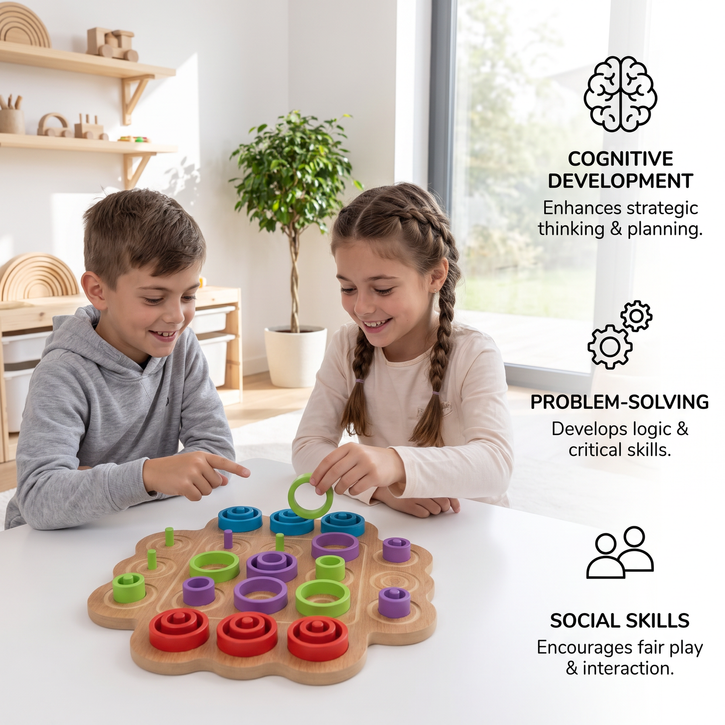 Early Educational 3-Level Wooden Tic-Tac-Toe Strategy Game