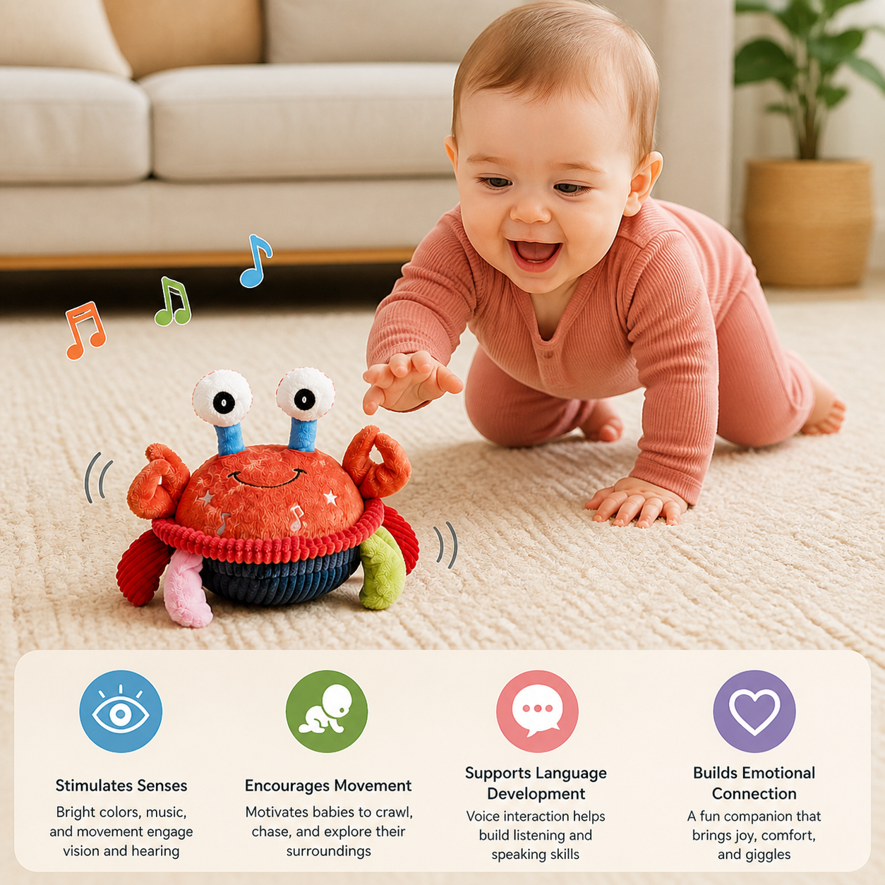 Interactive Musical Crab with Voice Function – Moving Educational Toy for Babies
