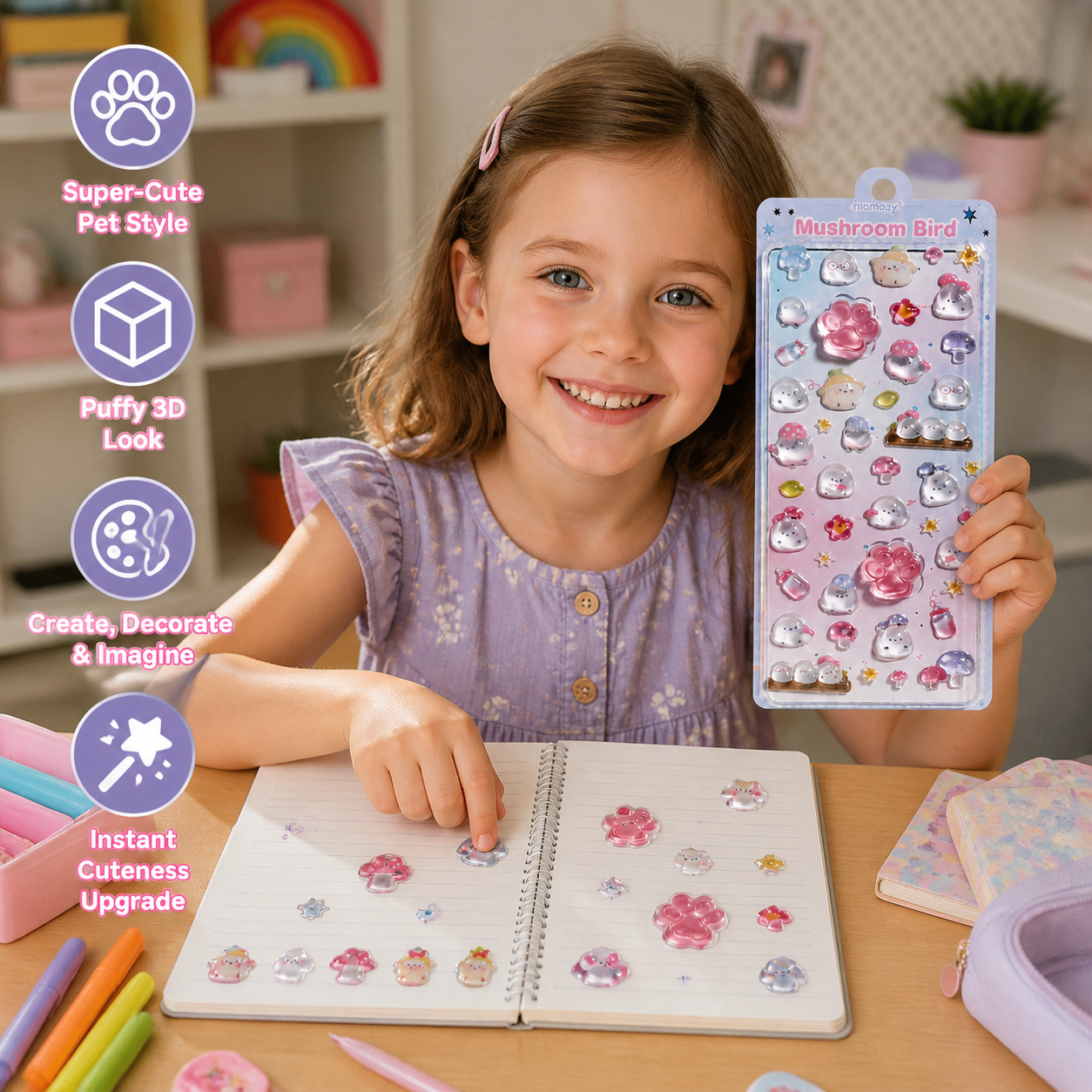 3D Squishy Pet Paw Stickers – Cute Puffy Stickers for Kids
