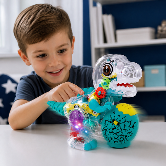 Interactive Light-Up Gear Dinosaur Toy with Music & Walking Action