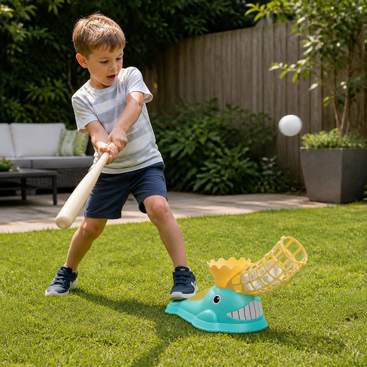 Step-On Baseball Pitching Machine with Bat & Balls for Kids
