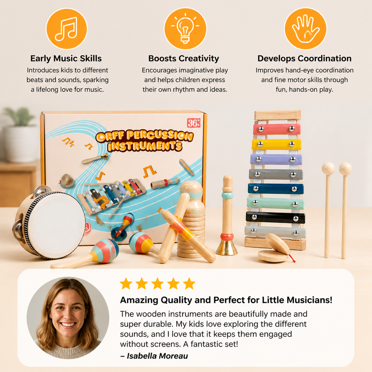 Wooden Musical Instrument Set – Montessori Percussion & Rhythm Learning Toys for Kids