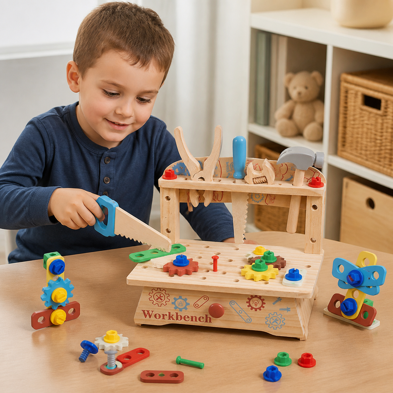 Wooden Kids Workbench & Tool Set – DIY Construction & Fine Motor Skills Learning Toy