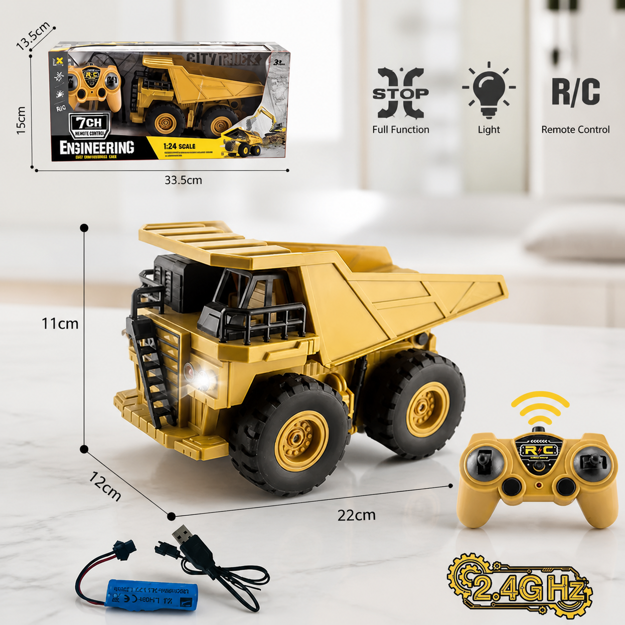 Remote-Controlled Dump Truck with Lights – Construction Vehicle Toy