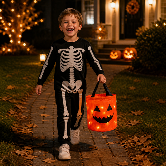 LED Halloween Trick-or-Treat Candy Bucket – Reusable Light-Up Tote Bag