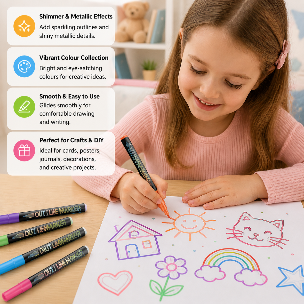 Outline Shimmer & Metallic Glitter Marker Set