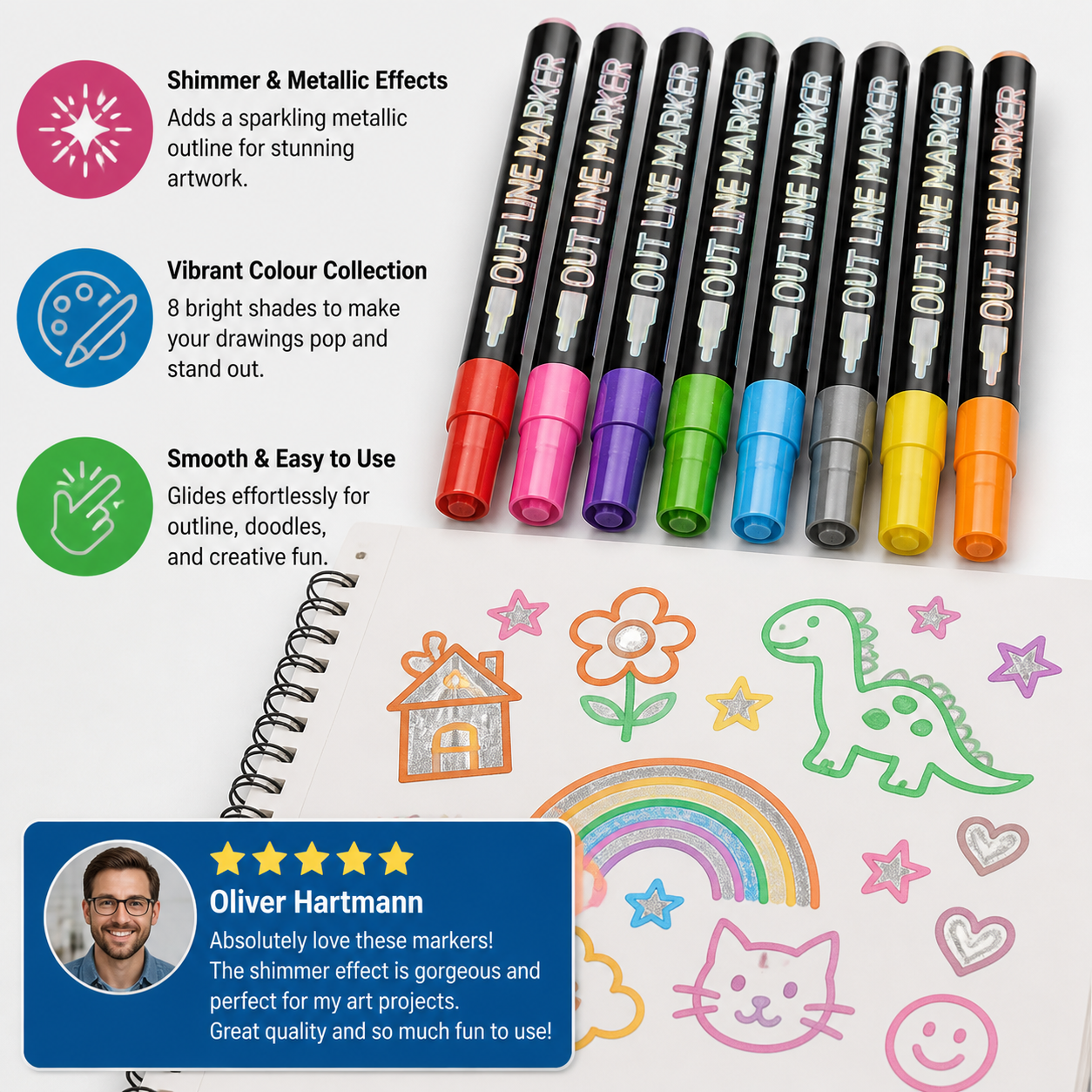 Outline Shimmer & Metallic Glitter Marker Set