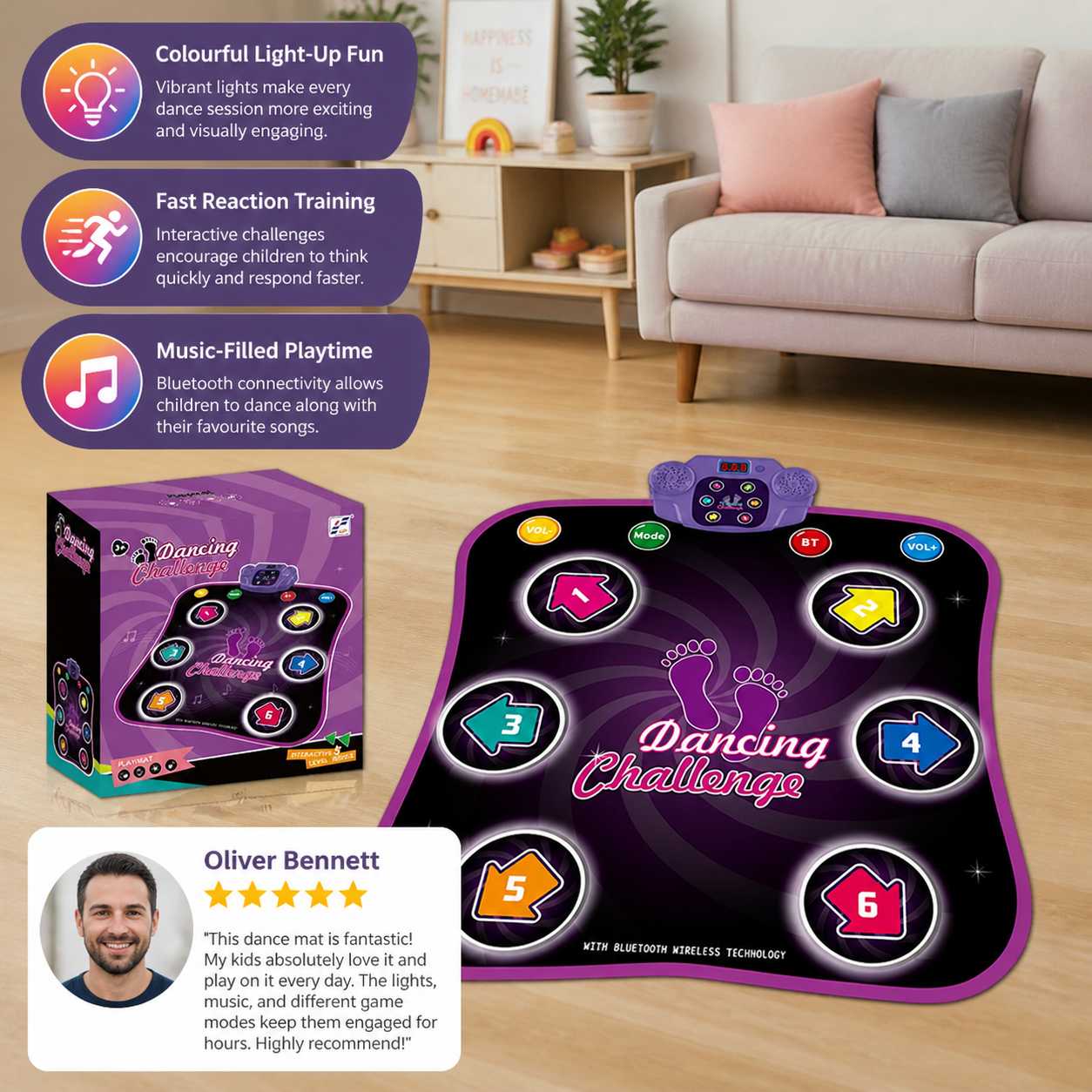 Kids’ Light-Up Bluetooth Dance Mat with 5 Game Modes