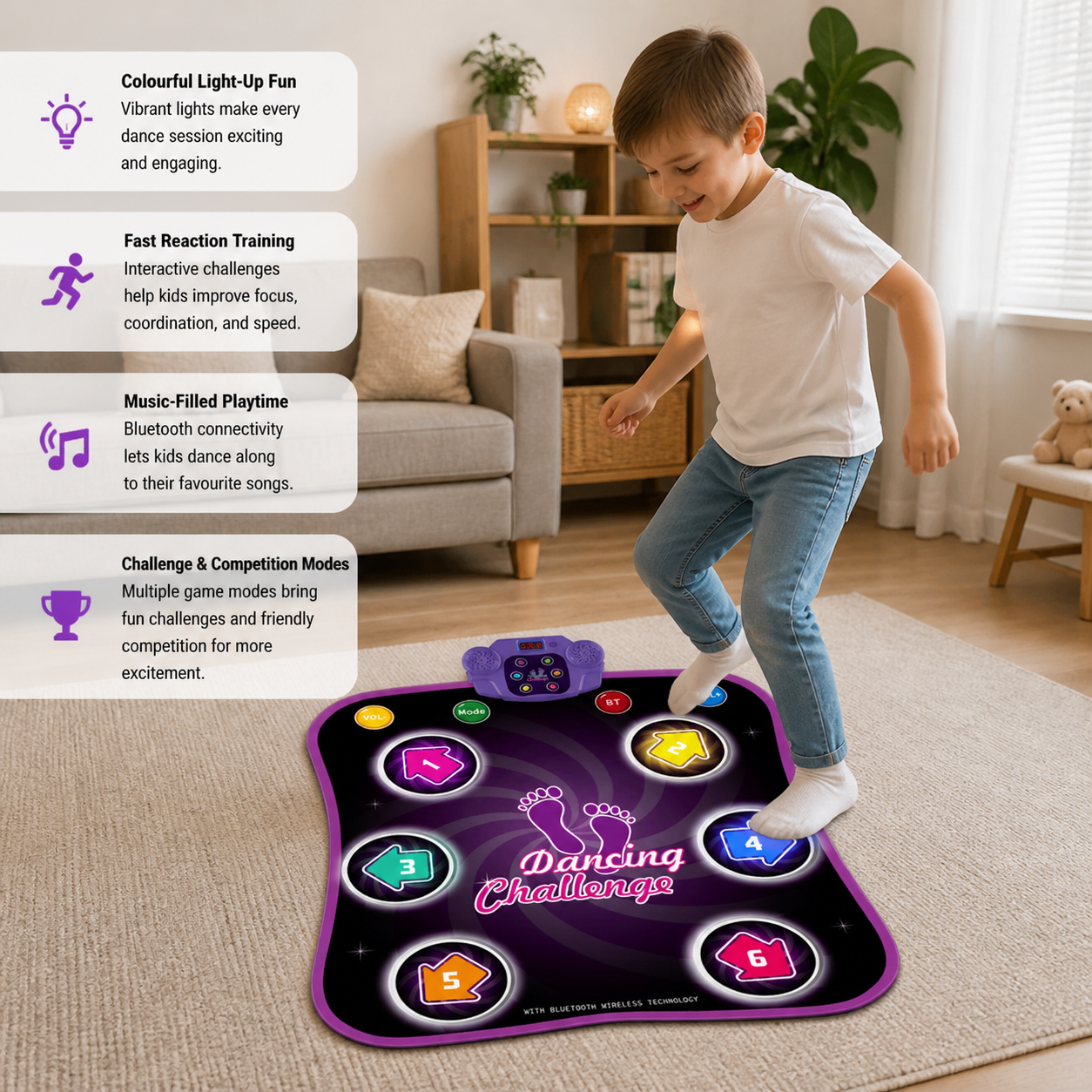 Kids’ Light-Up Bluetooth Dance Mat with 5 Game Modes