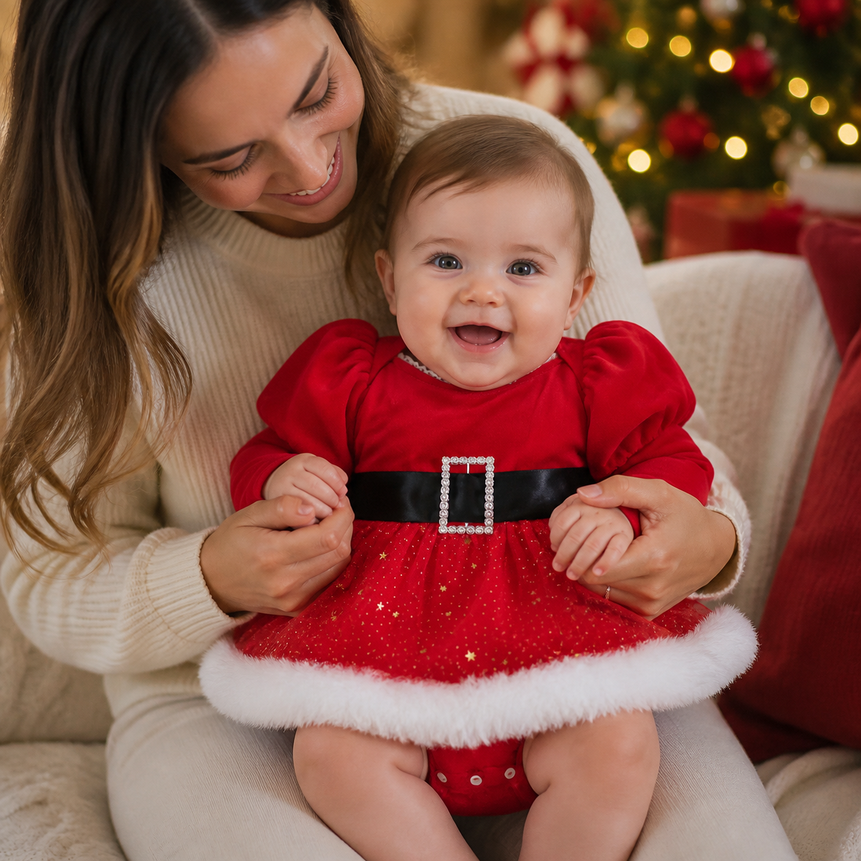 Baby Girl’s My First Christmas Long-Sleeve Romper Dress