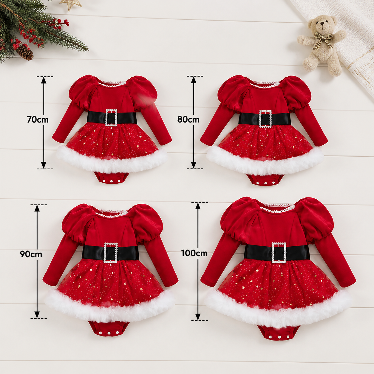 Baby Girl’s My First Christmas Long-Sleeve Romper Dress