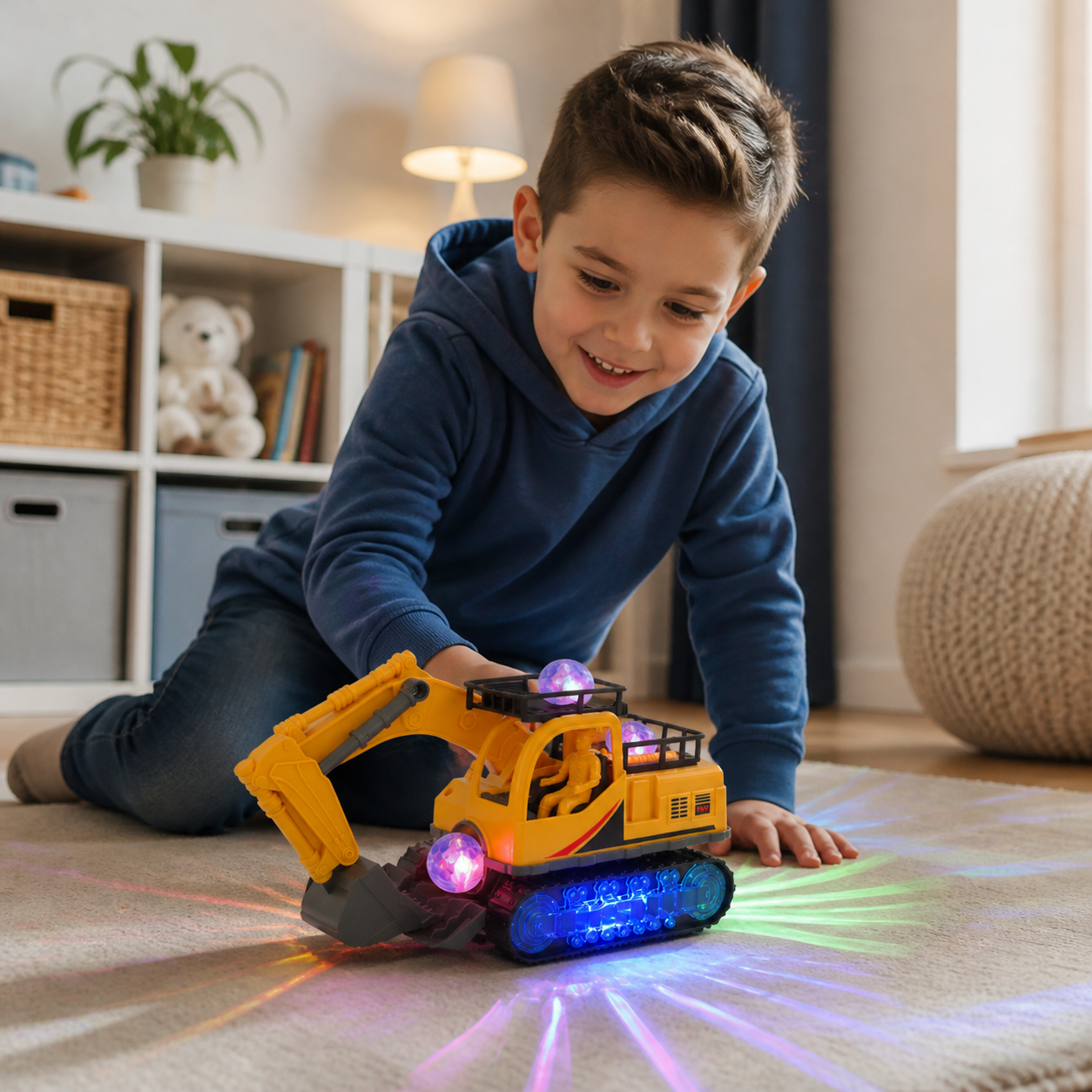 Electric Excavator Toy with Disco Ball, Music & Bump-and-Go Action