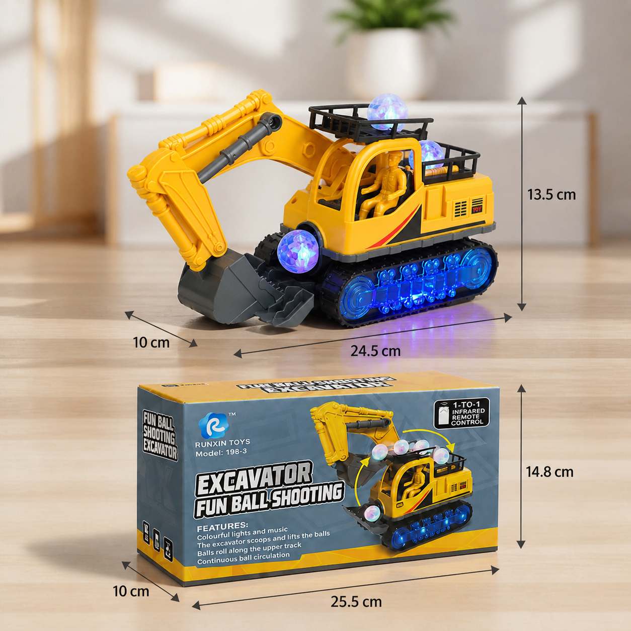 Electric Excavator Toy with Disco Ball, Music & Bump-and-Go Action