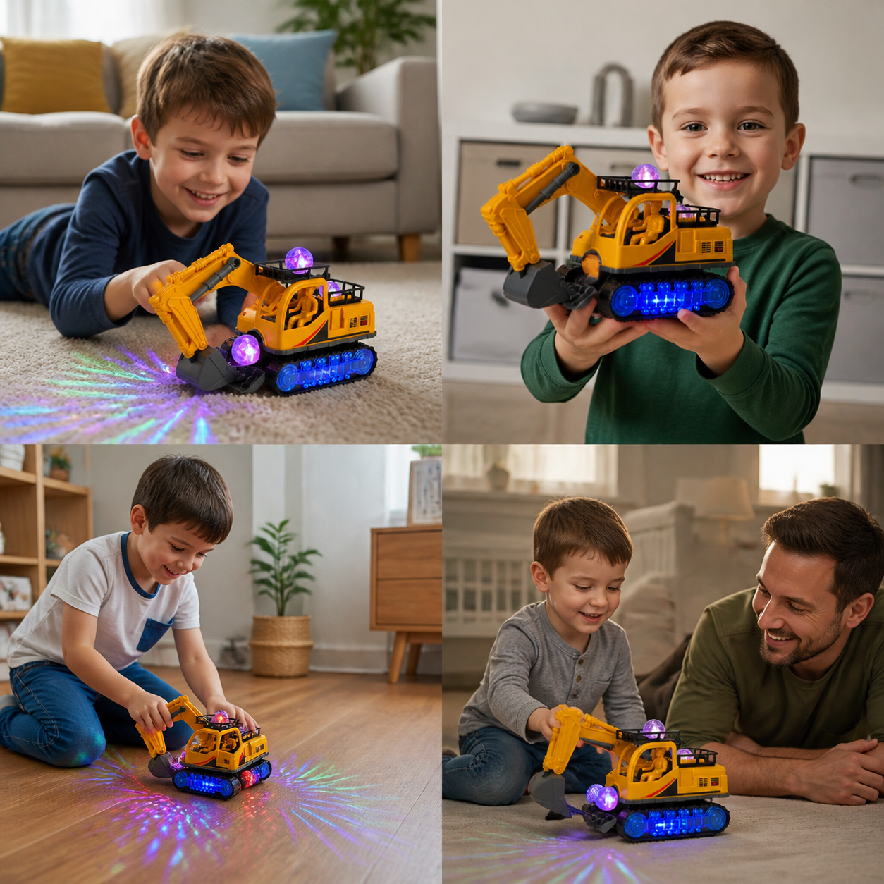 Electric Excavator Toy with Disco Ball, Music & Bump-and-Go Action