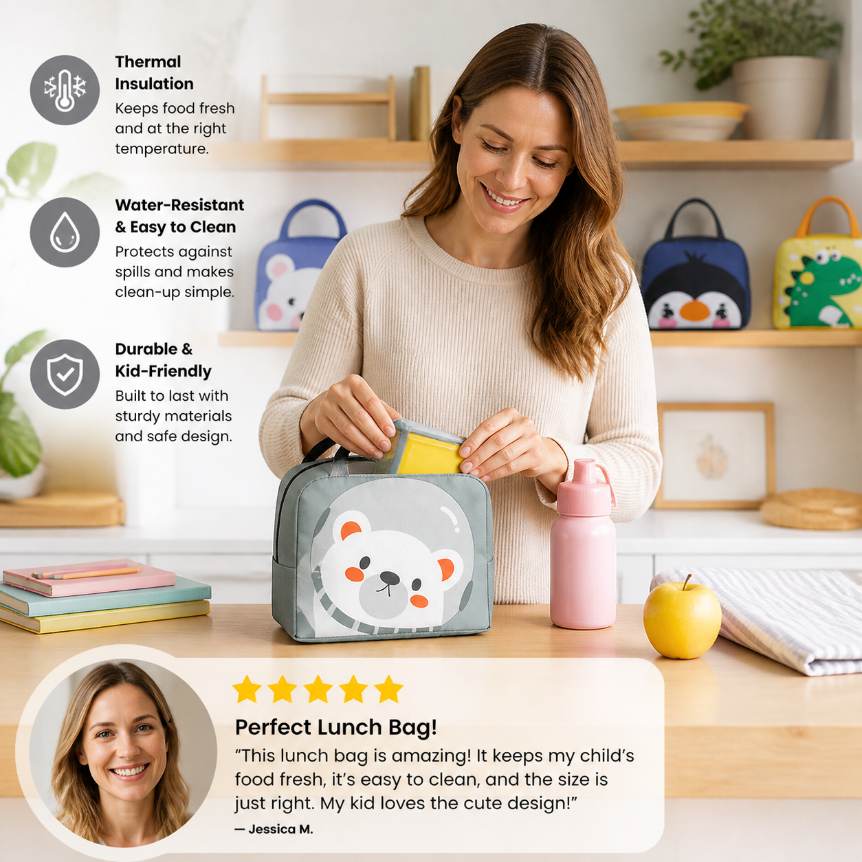 Cartoon Animal Insulated Lunch Bag for Kids