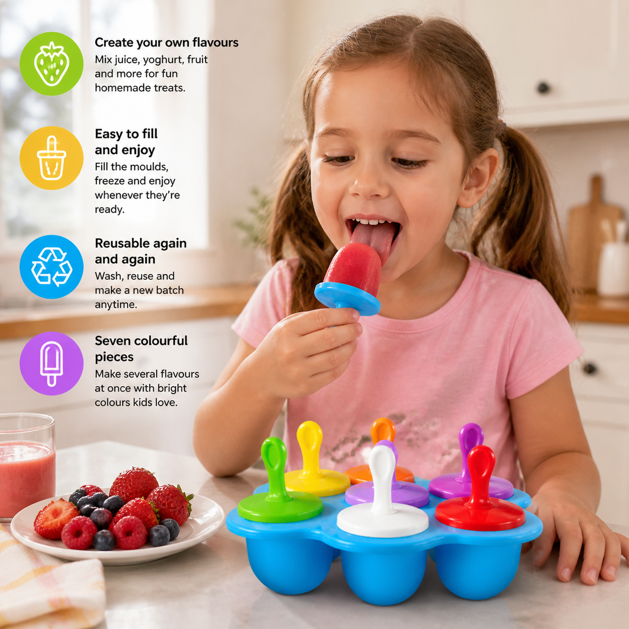 7-Piece Silicone Popsicle Mold – Reusable Ice Pop Maker for Kids