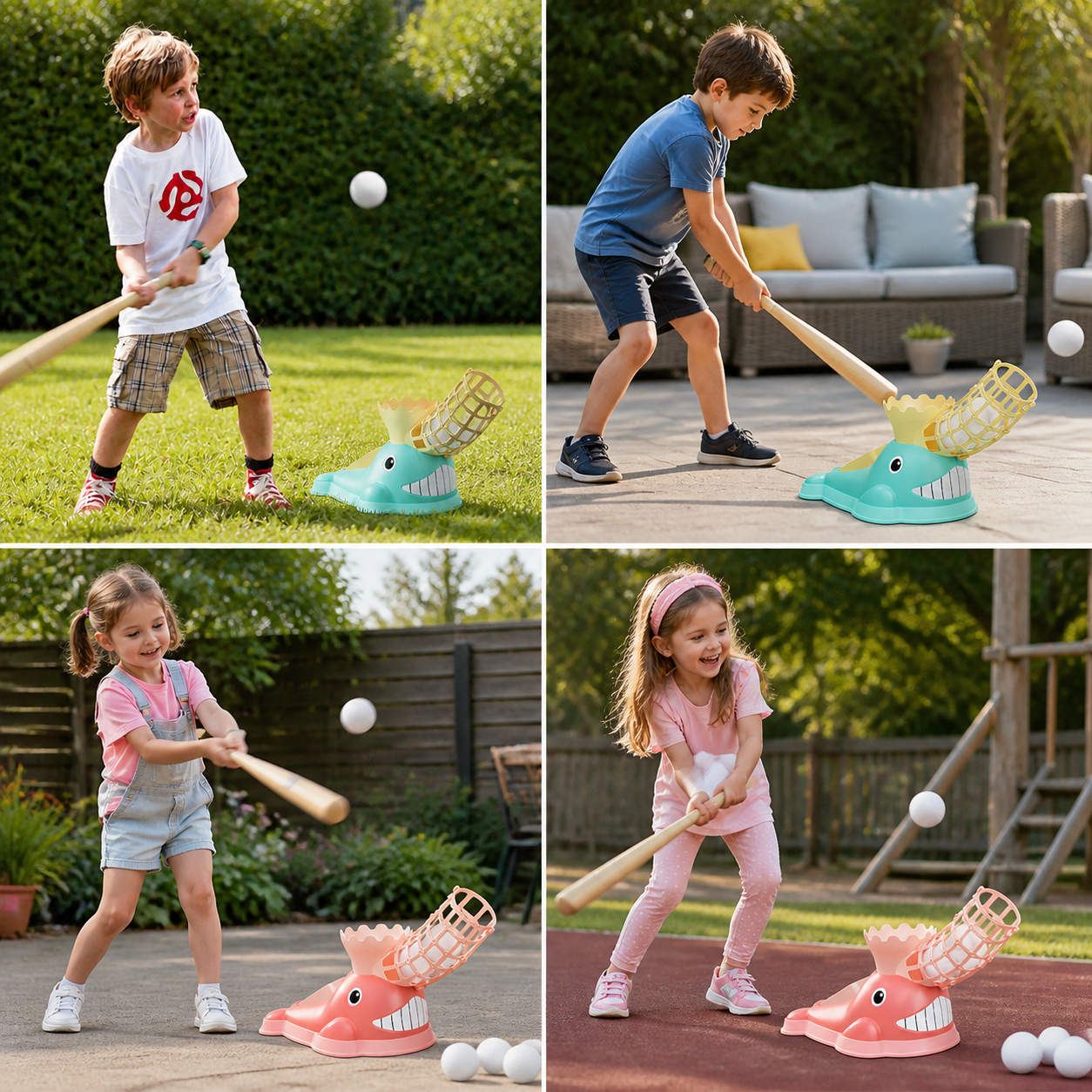 Step-On Baseball Pitching Machine with Bat & Balls for Kids