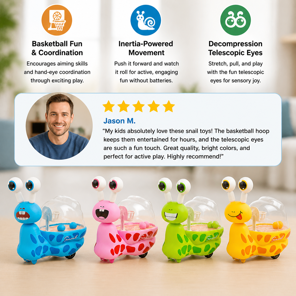3-in-1 Moving Snail Toy with Basketball Hoop & Telescopic Eyes
