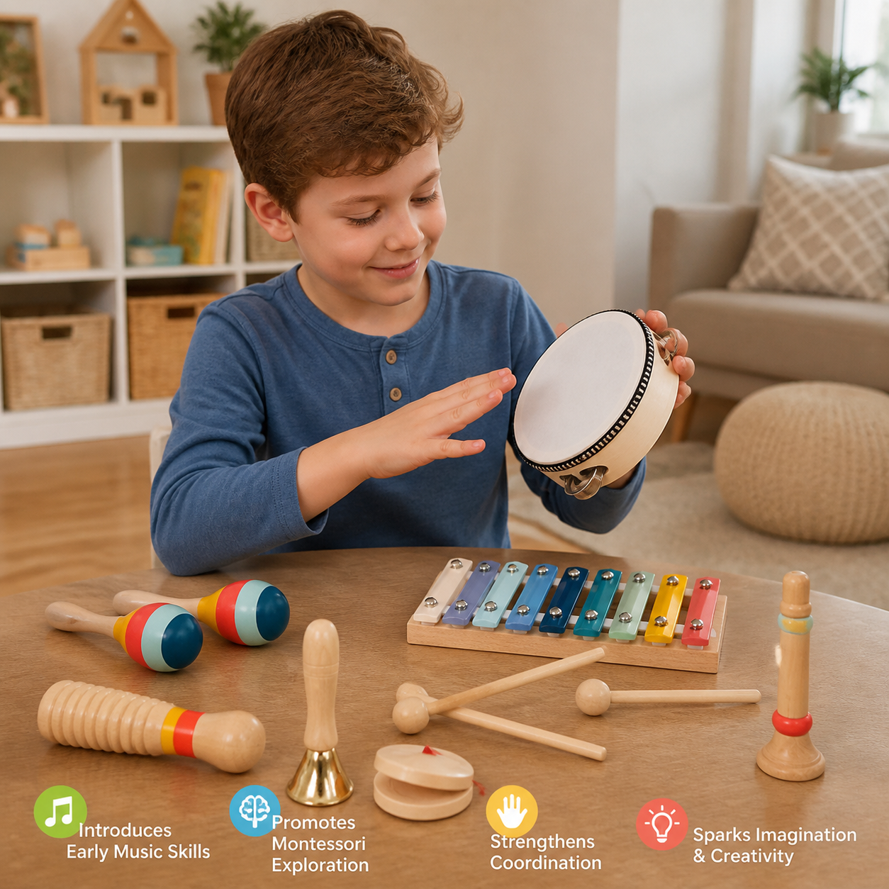 Wooden Musical Instrument Set – Montessori Percussion & Rhythm Learning Toys for Kids