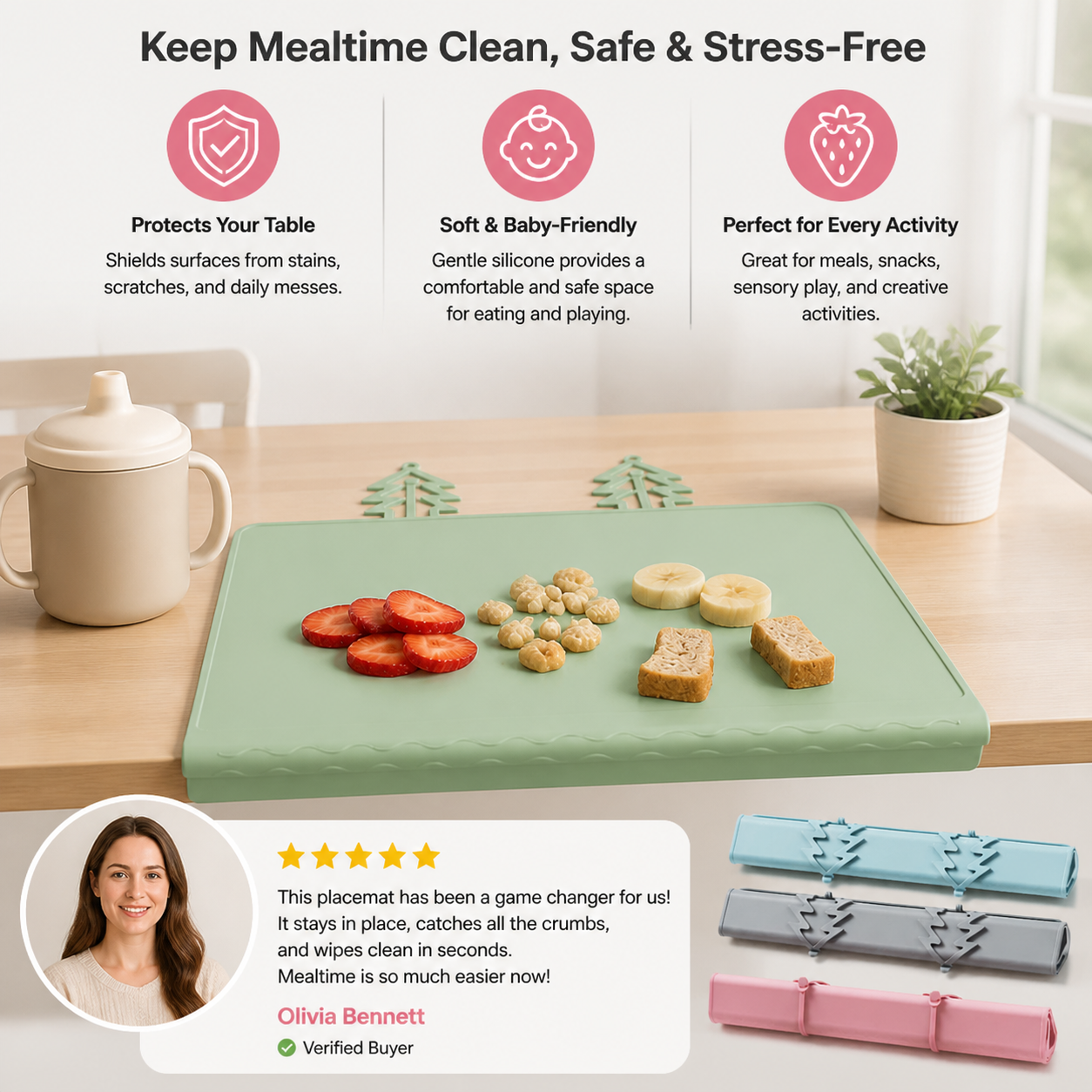 BabySafe Practical & Hygienic Silicone Baby Placemat with Raised Edge