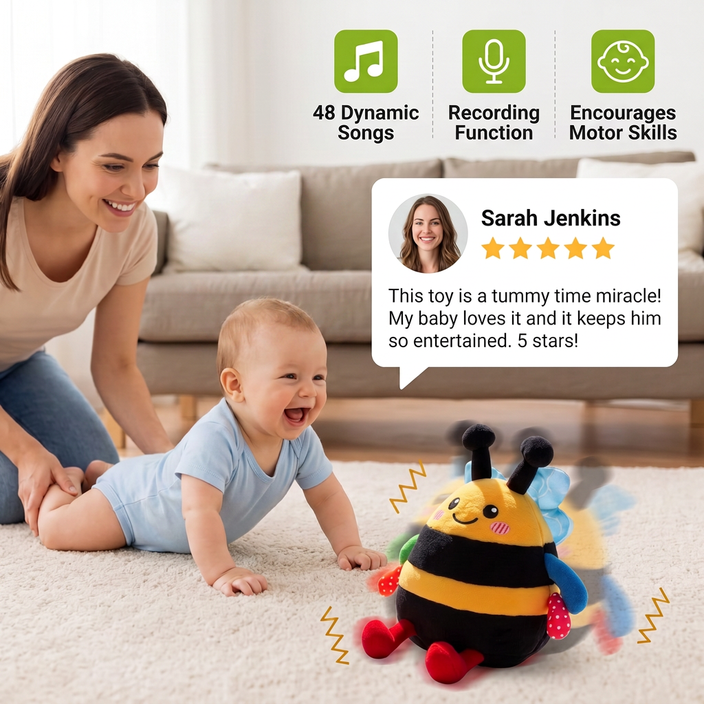 Interactive Musical Tummy Time Bee Plush Toy
