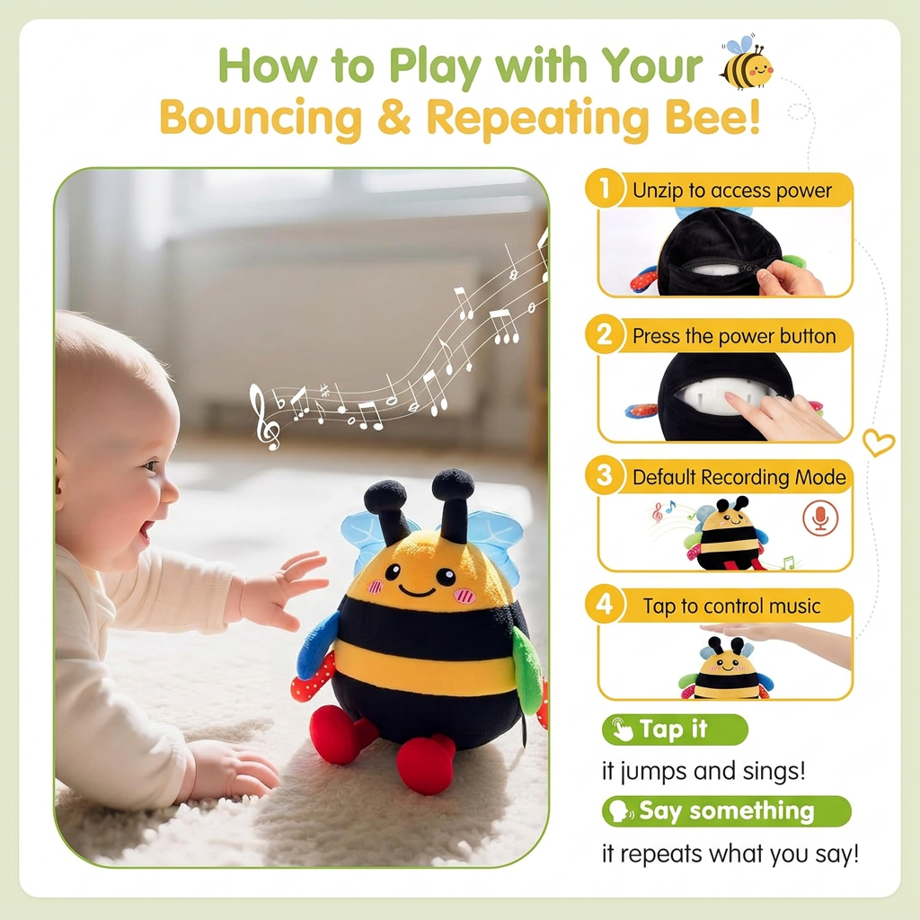 Interactive Musical Tummy Time Bee Plush Toy