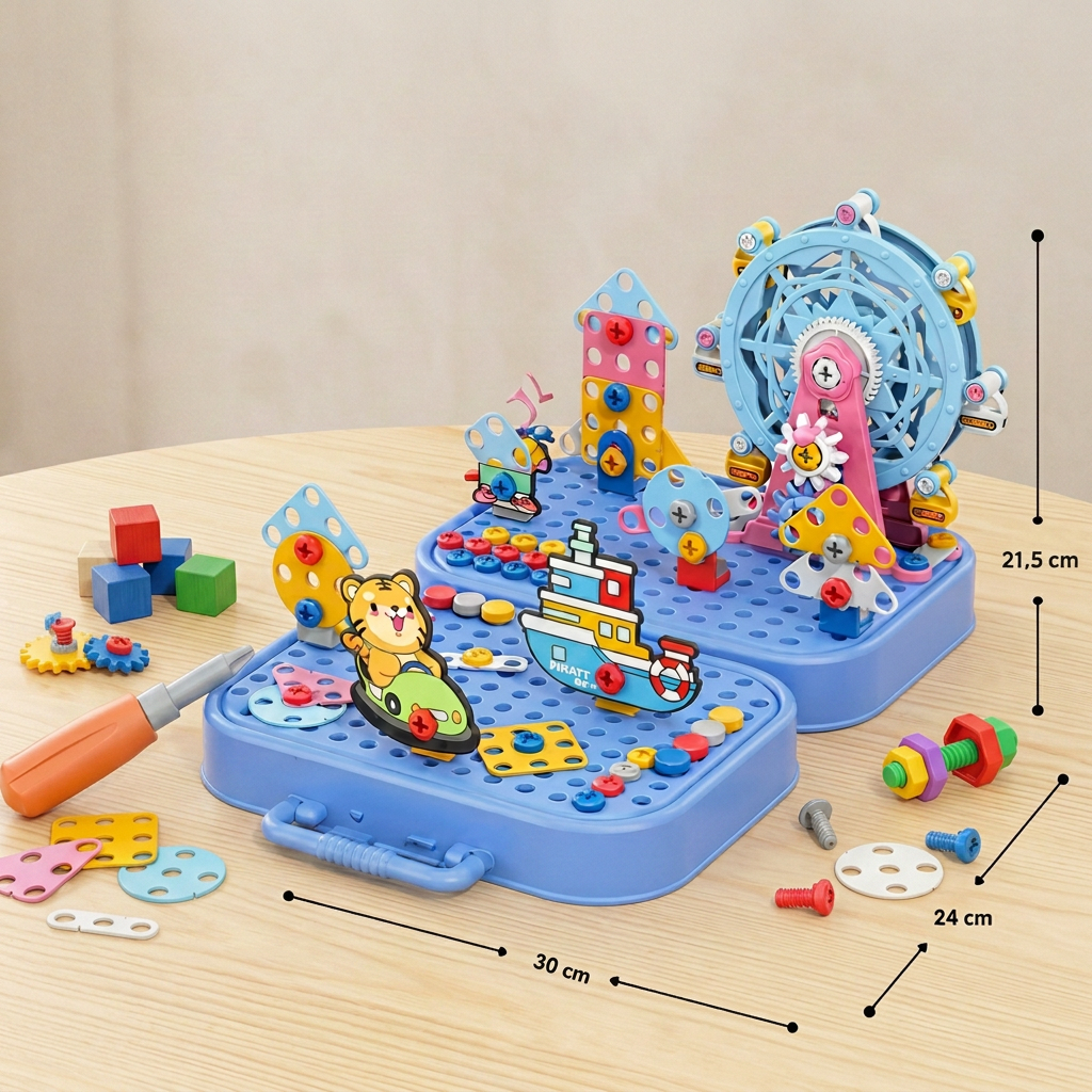 DIY Kids Engineering Tool Box with Building Board, Ferris Wheel & Electric Drill