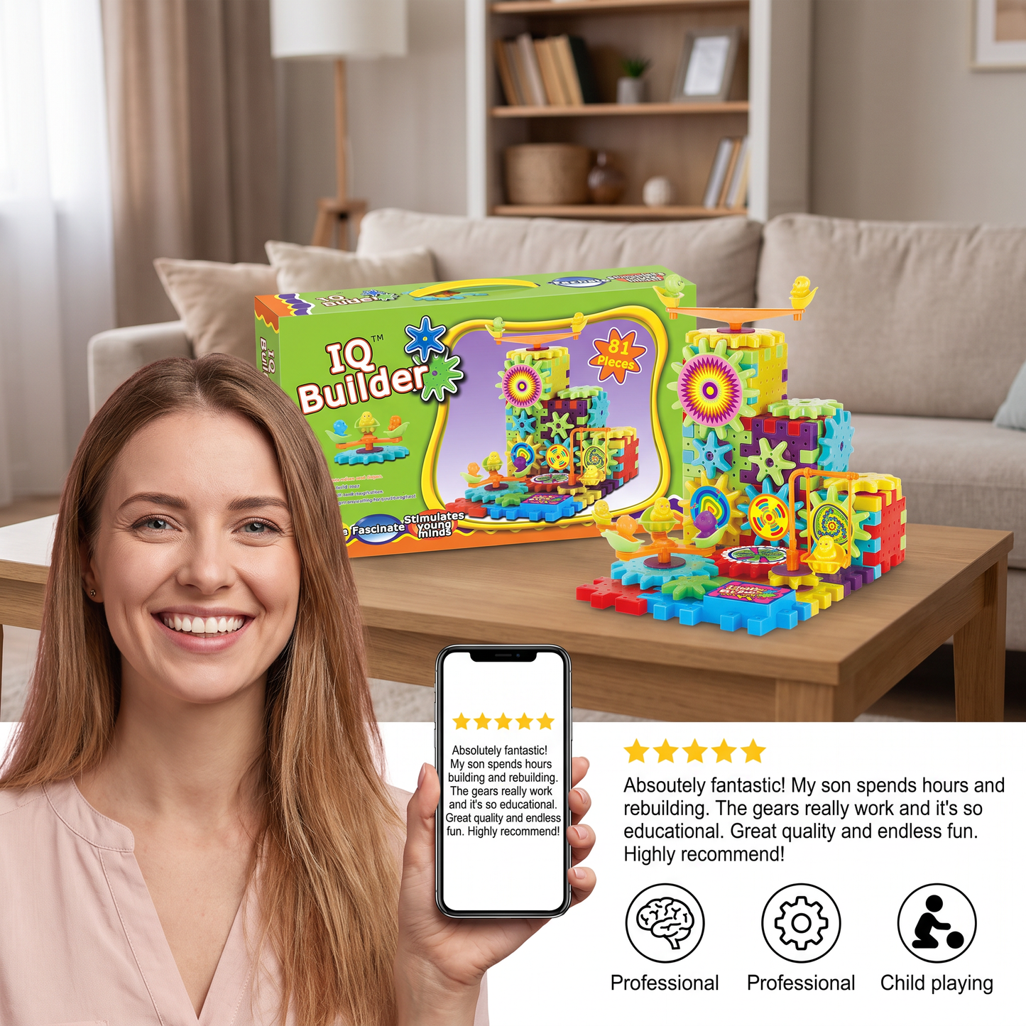 81-Piece STEM Gear Building Set – Interlocking Engineering Blocks for Kids