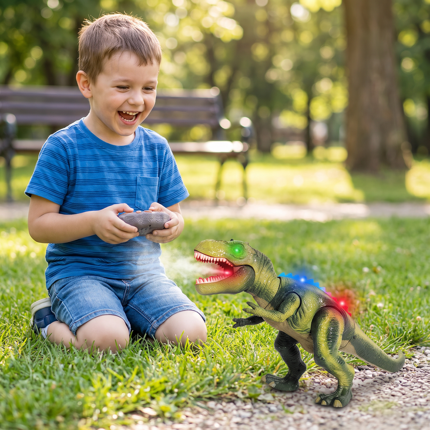 Remote Control Walking T-Rex – RC Dinosaur with Spray Mist, Lights & Sound