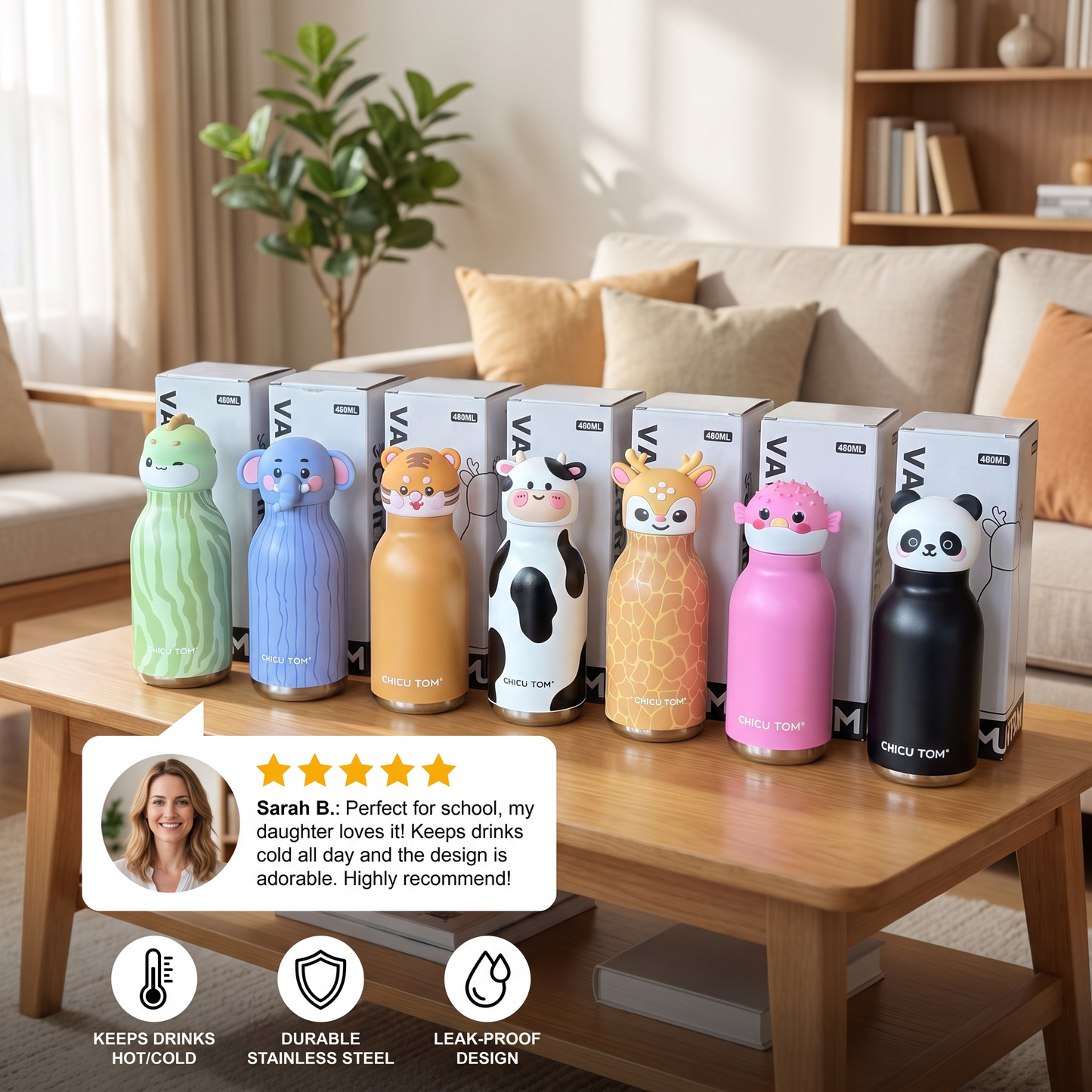 Cute Cartoon Animal Insulated Stainless Steel Straw Cup – 480ml