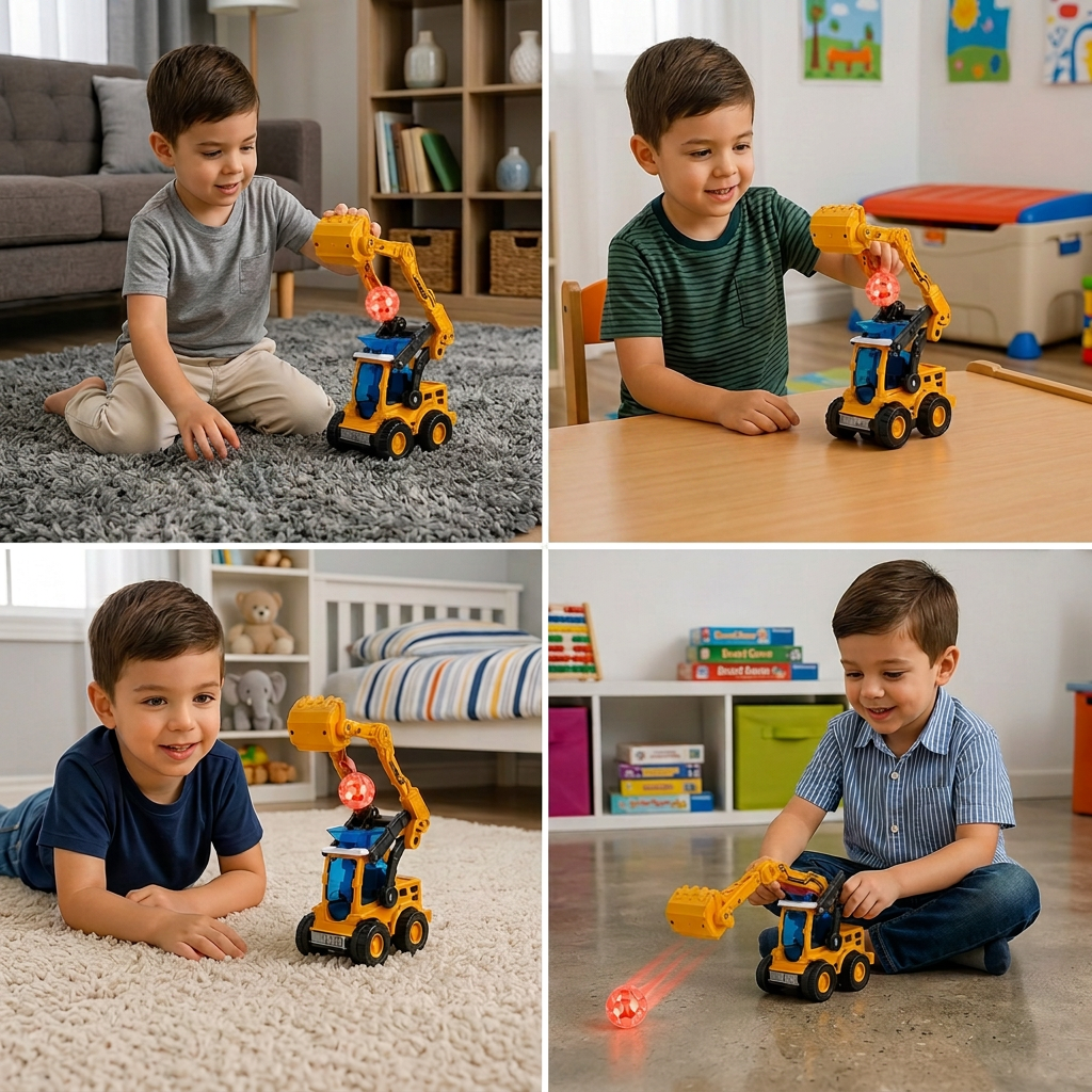 Interactive Light-Up Construction Bulldozer with Ball Launcher for Kids