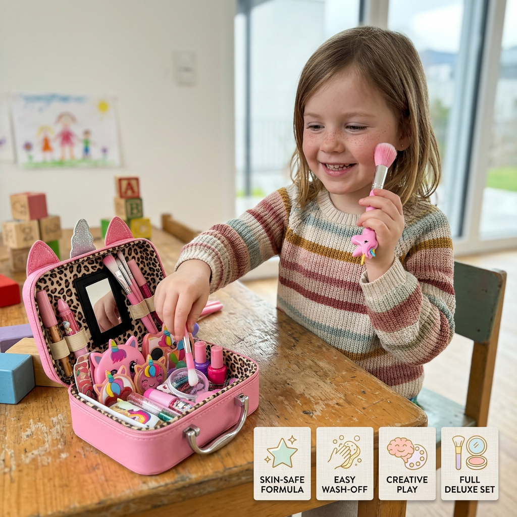 Kids’ Eco-Friendly & Easy-to-Wash Princess Makeup Kit with Cosmetic Bag