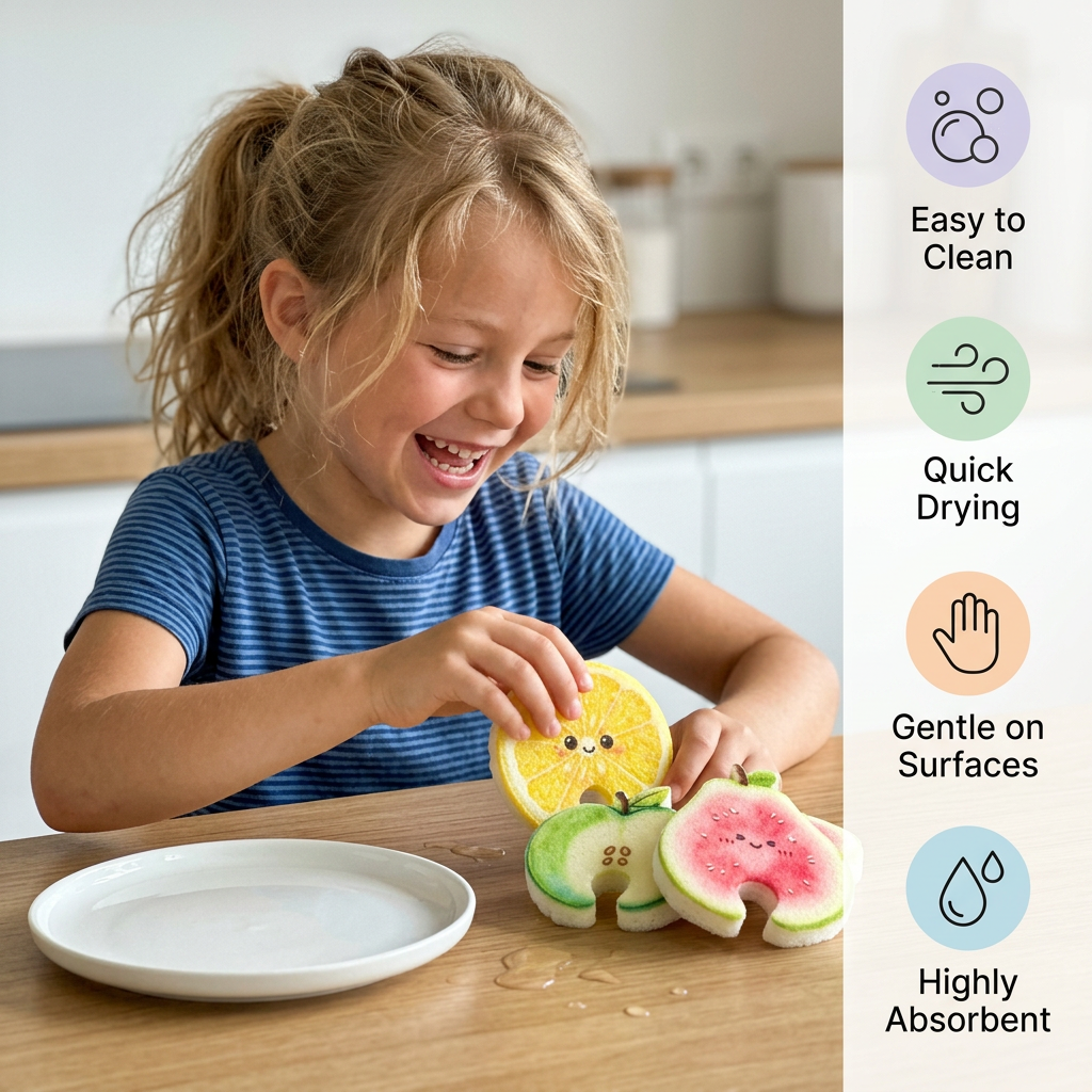 Fruit-Shaped Pop-Up Cellulose Sponges – 3-Pack of Plant-Based, Non-Scratch Kitchen Sponges