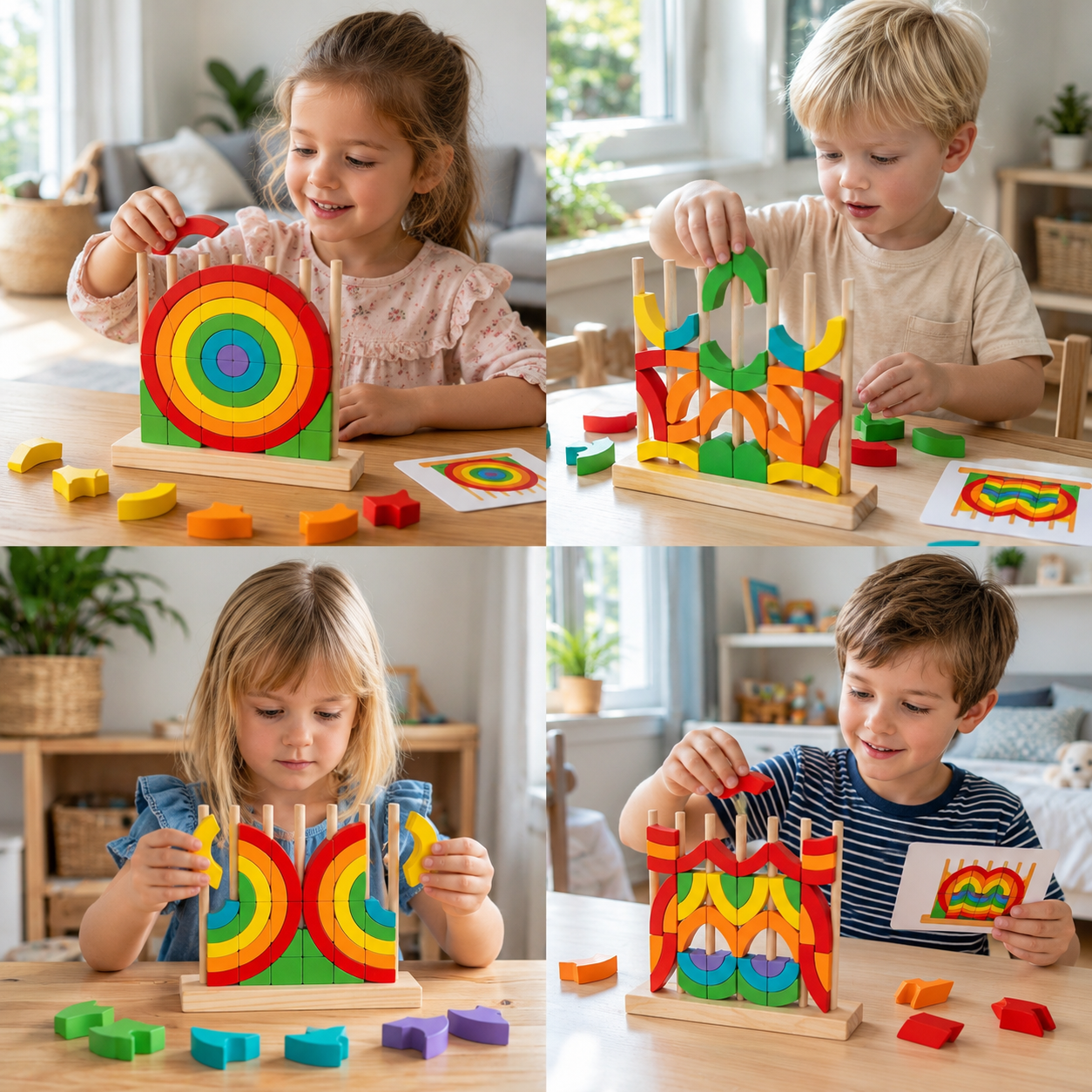 Montessori Wooden Rainbow Stacking & Matching Puzzle