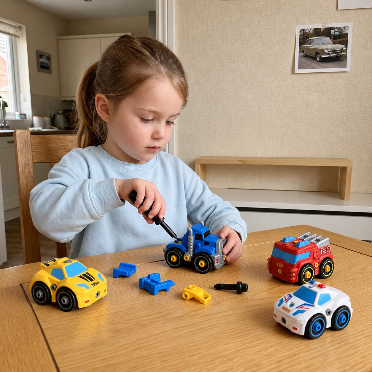 4-Piece DIY Take-Apart City Vehicle Set with Toy Drill