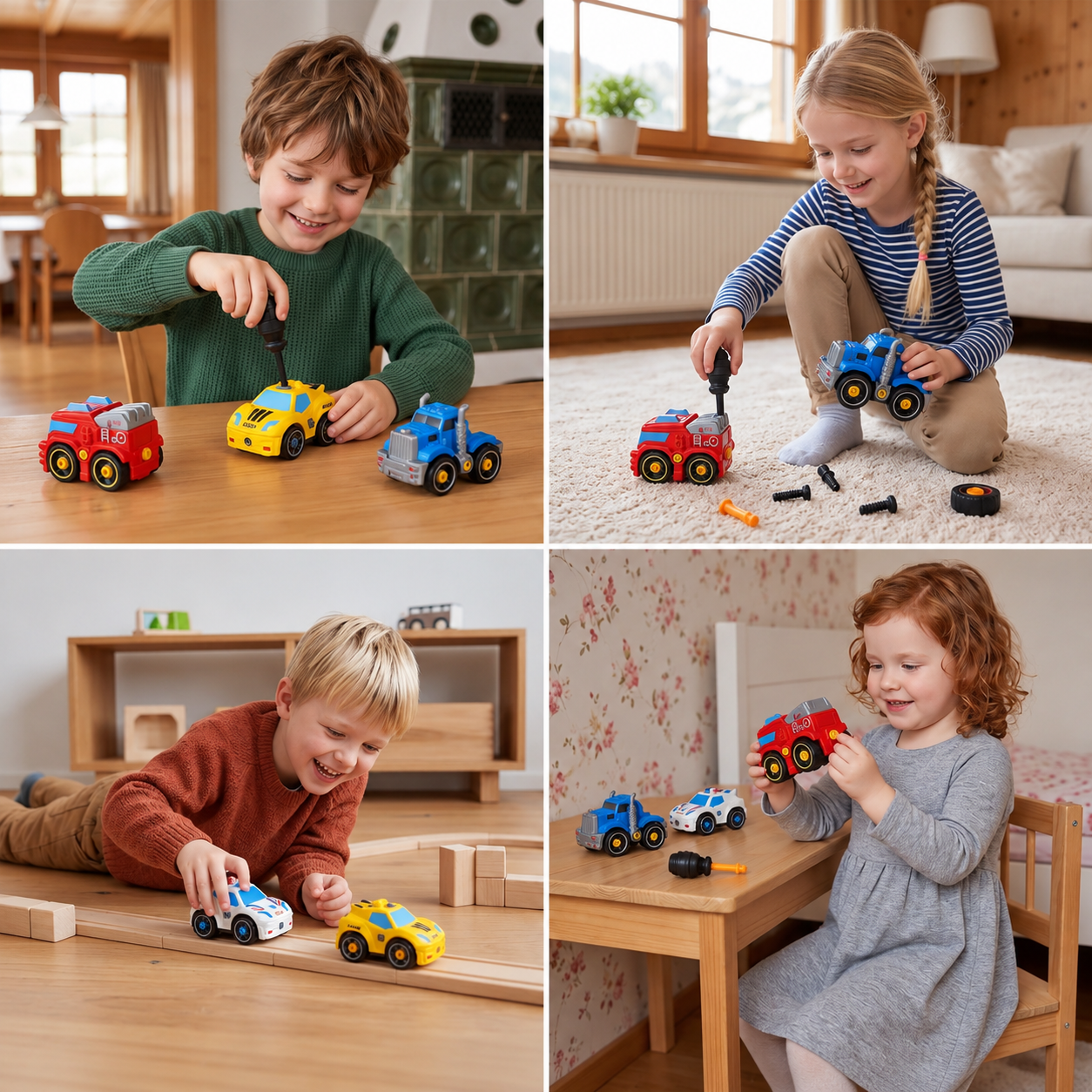 4-Piece DIY Take-Apart City Vehicle Set with Toy Drill