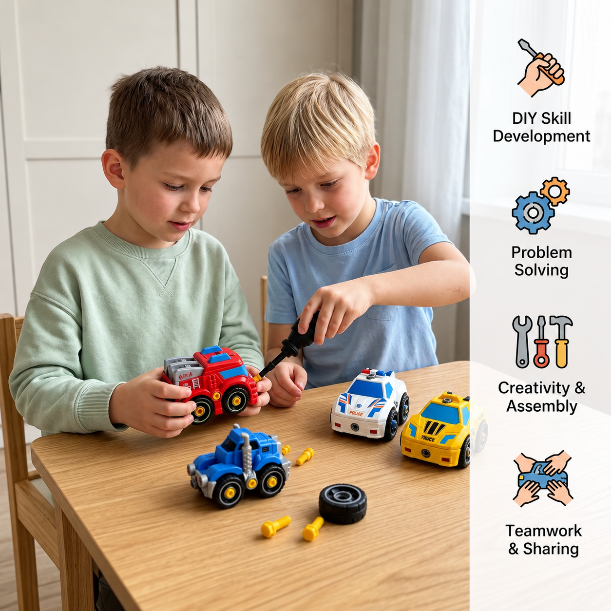 4-Piece DIY Take-Apart City Vehicle Set with Toy Drill