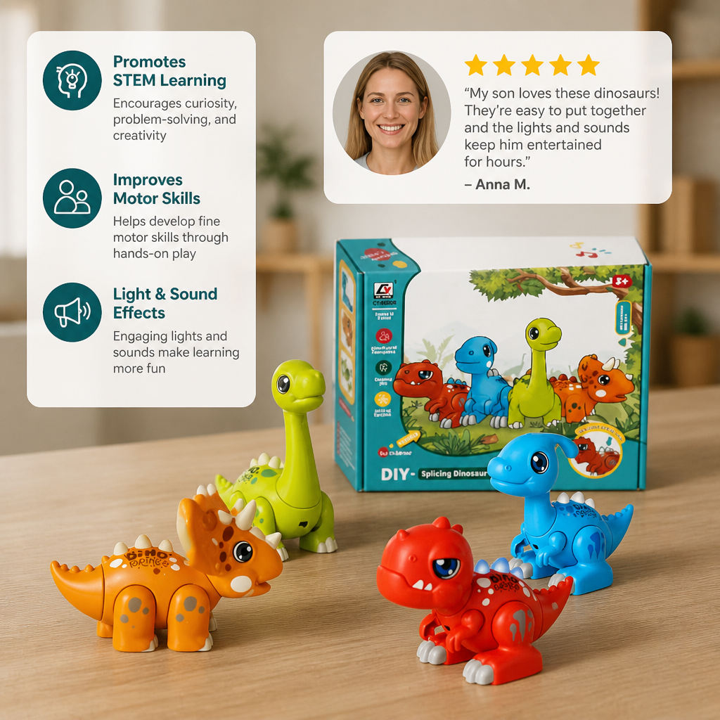 Easy-Assembly STEM Learning Dinosaur Toy with Lights & Sounds