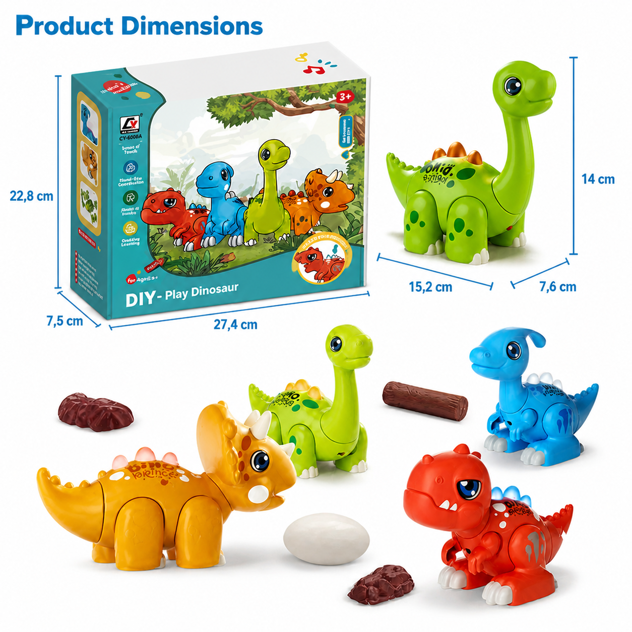 Easy-Assembly STEM Learning Dinosaur Toy with Lights & Sounds