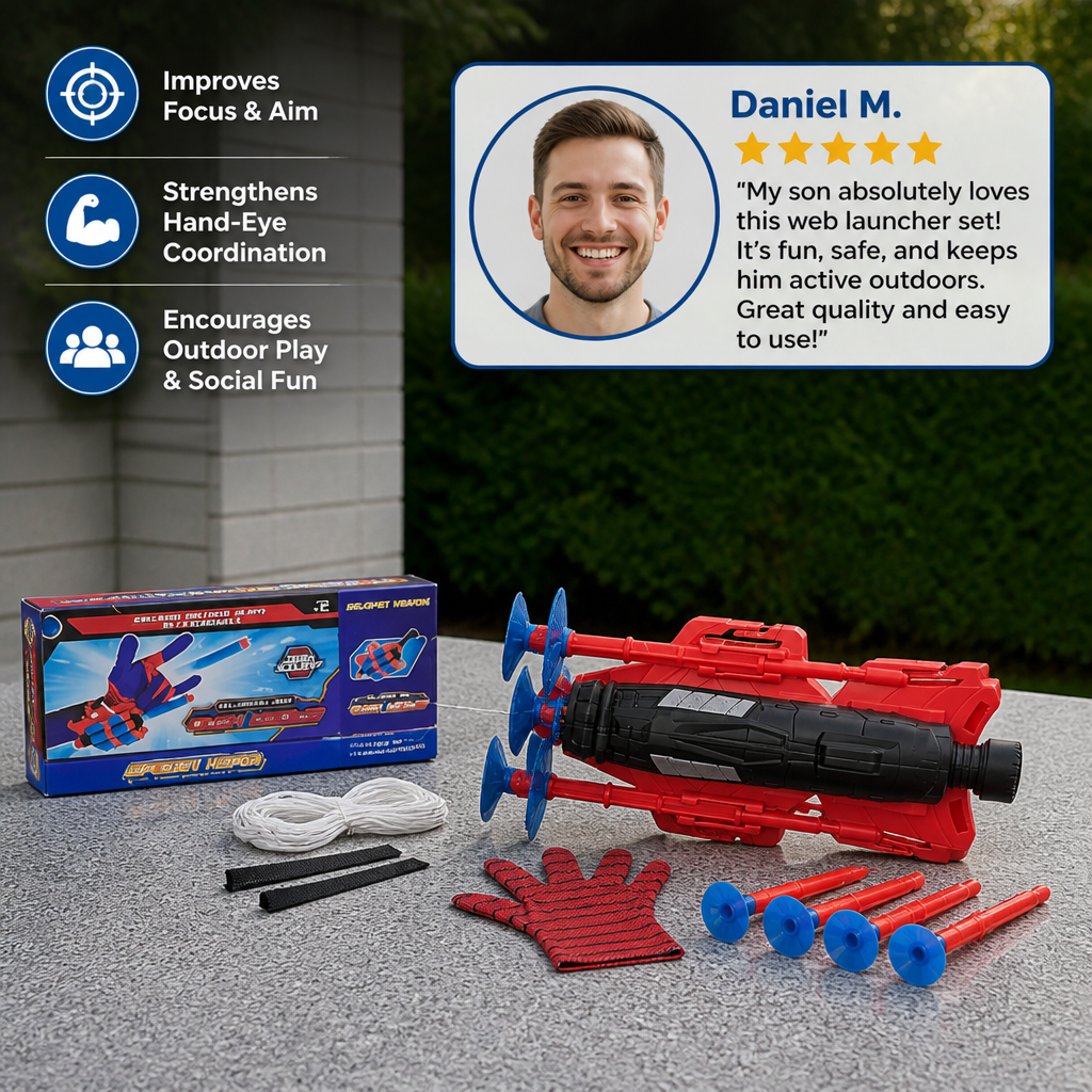 Superhero Web Launcher Glove Set – Wrist String Shooter with Suction Darts