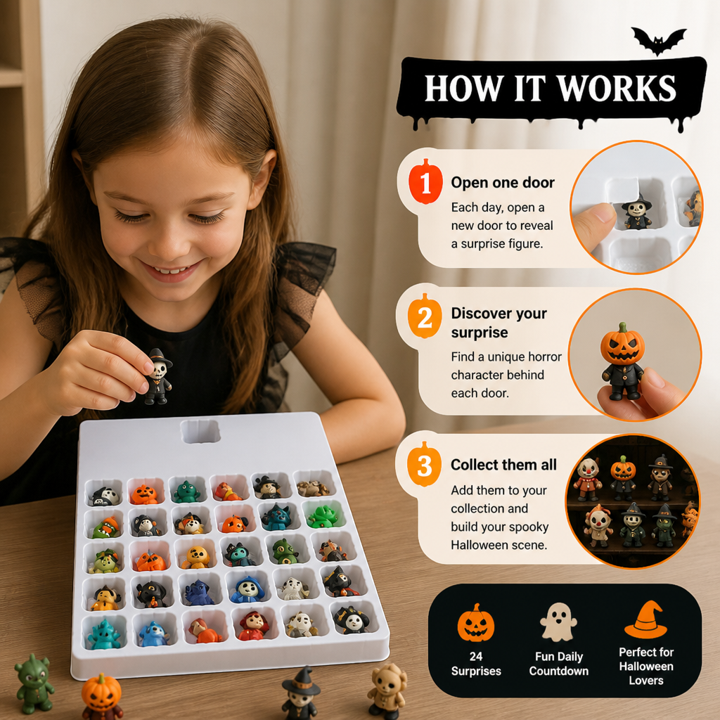 Halloween Countdown Calendar with Surprise Horror Mini Figures & Charms