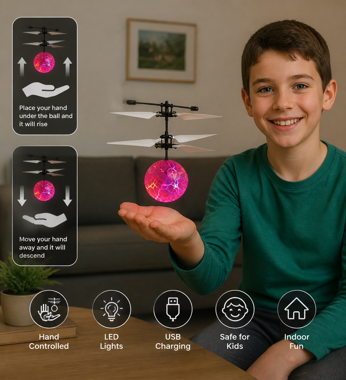 Hand-Controlled Flying LED Ball Drone for Kids