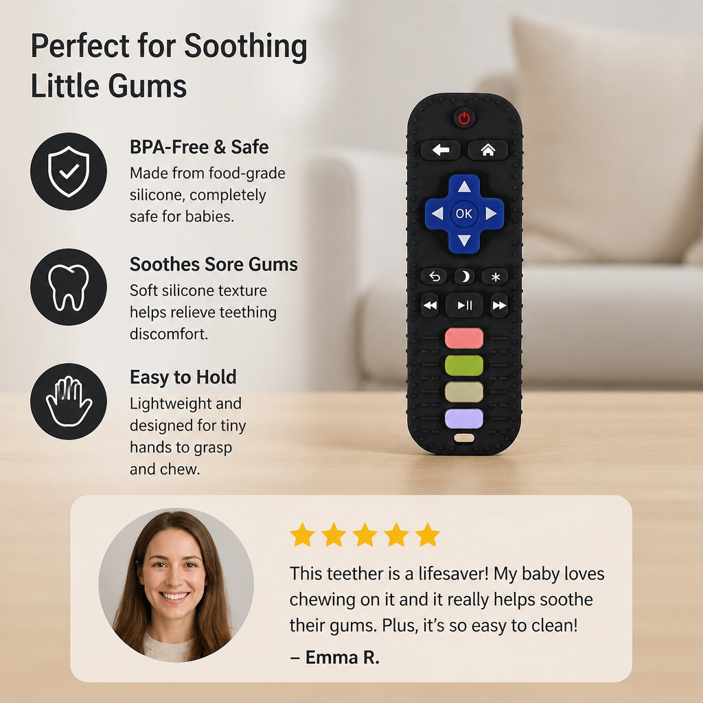 Silicone Remote Control Baby Teether – BPA-Free Sensory Chew Toy